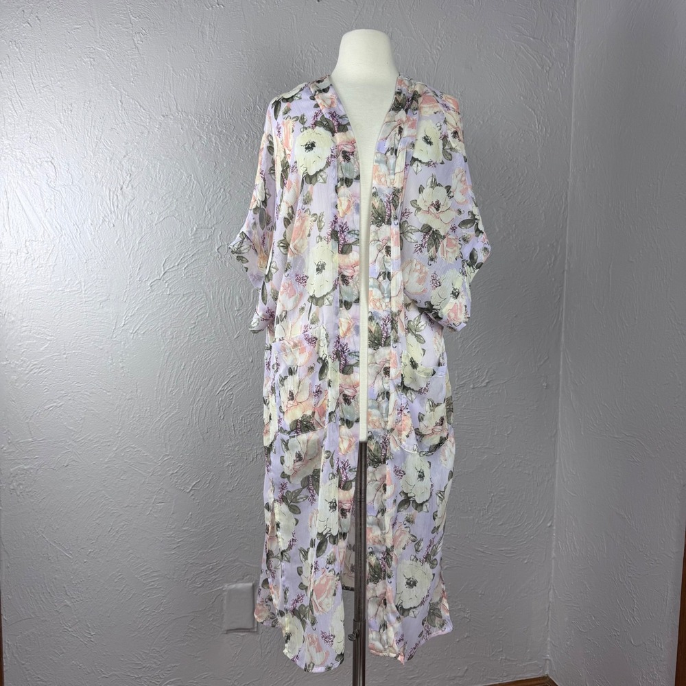 Shear floral lavender kimono Steve Madden OSFM Beach coverup Festival